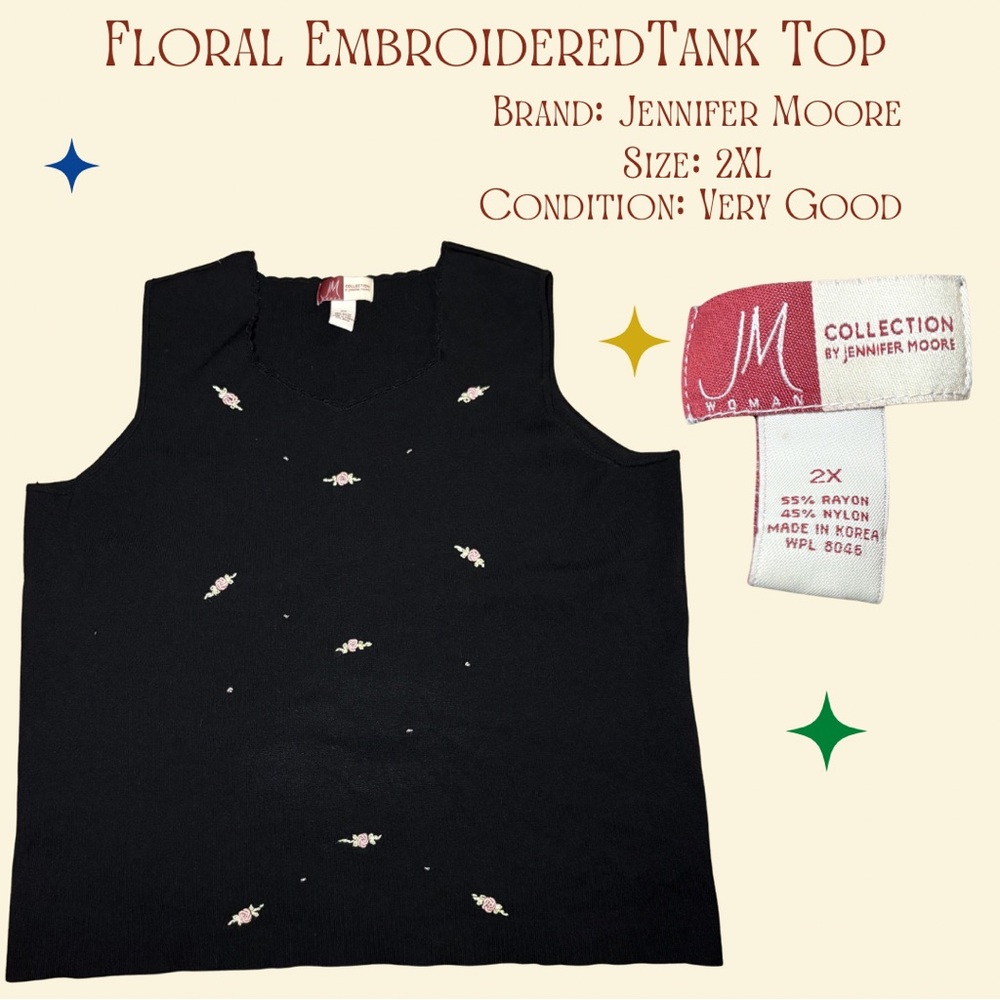 Jennifer Moore Black Floral Embroidered Tank Top